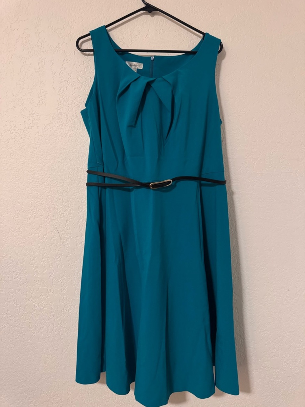 dressbarn Teal Bow-Front Sleeveless Midi Dress with Slim Belt